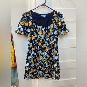 Draper James Linen Square neck floral mini dress